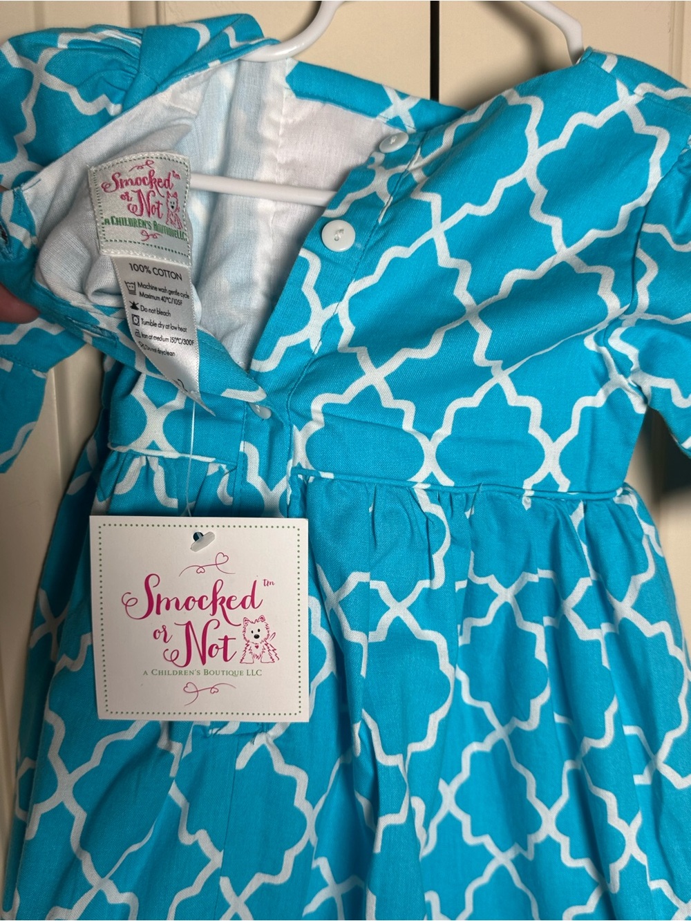 Smocked Or Not Smocked Pumpkin Dress Size 2 Blue Geometric Fall Halloween NWT - Picture 5 of 6